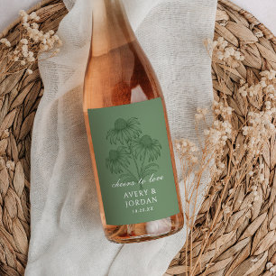 Elegant Coneflower Floral Sage Green Wedding Wine Label