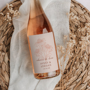 Elegant Coneflower Floral Terracotta Wedding Wine Label