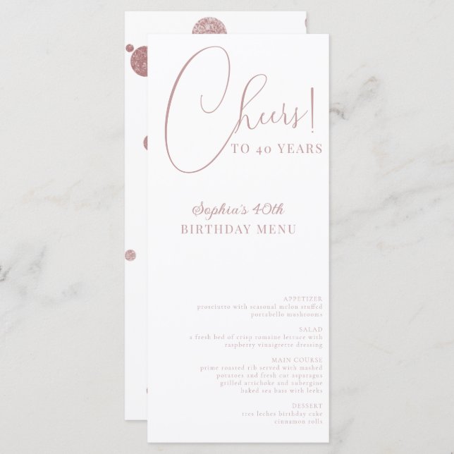 Elegant Confetti Birthday Party Menu (Front/Back)