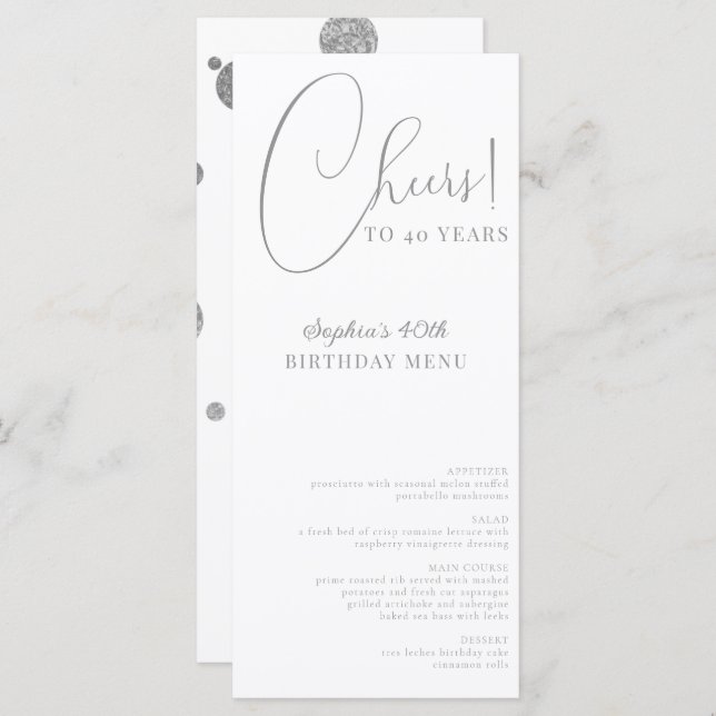 Elegant Confetti Birthday Party Menu (Front/Back)
