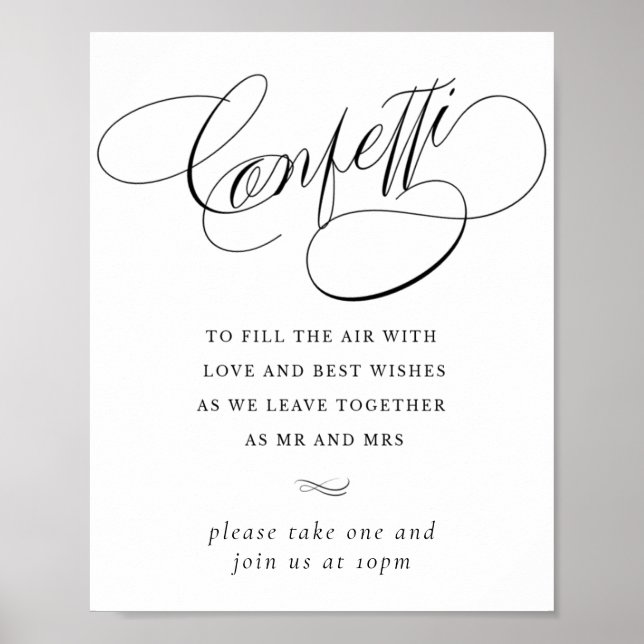 Elegant Confetti Black Calligraphy | Favour Table Poster (Front)