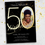 Elegant Confetti Black Gold Photo 50th Birthday<br><div class="desc">Elegant Confetti Black Gold Photo 50th Birthday Foil Invitation. Birthday party invitation design with elegant confetti and custom photo framed with glamourous real gold foil! This design is classy and timeless, perfect for that memorable celebration. Need help with customising this template? Contact the designer/creator by clicking on the 'message' button...</div>