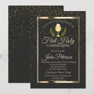 Elegant Confetti,Chalice First Holy Communion Invitation