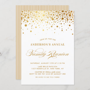 Elegant Confetti Dots Gold Foil Family Reunion Invitation