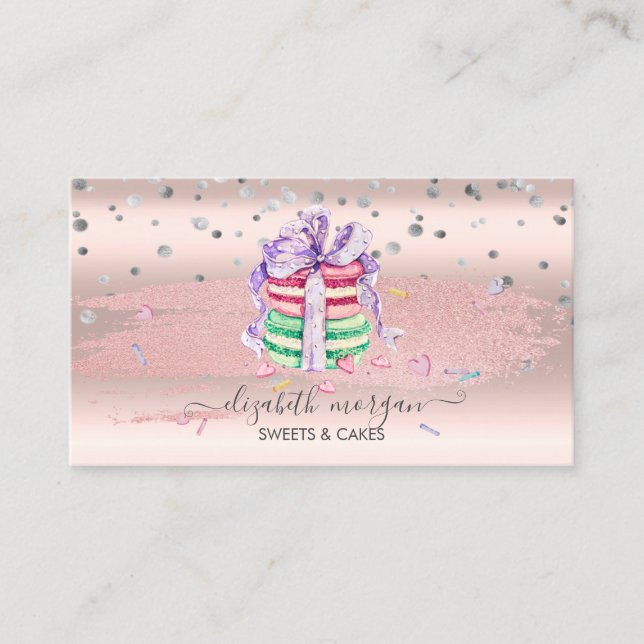 Elegant Confetti,Glitter Brush Stroke,Macarons Business Card (Front)