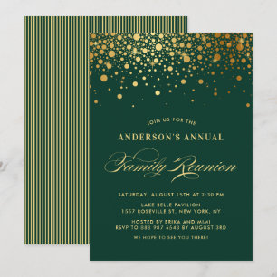 Elegant Confetti Gold Foil Green Family Reunion Invitation