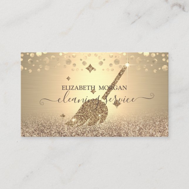 Elegant Confetti  Maid Cleaning Glitter Gold Business Card (Front)