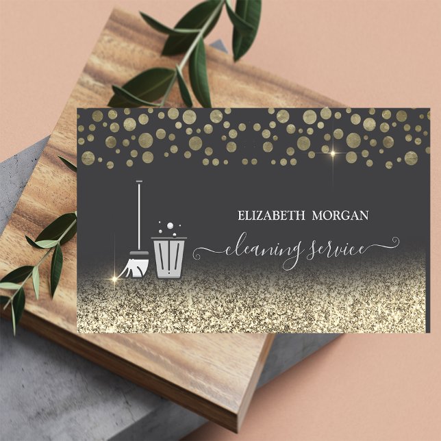 Elegant Confetti Maid Cleaning Glitter Grey Business Card (Creator Uploaded)