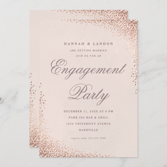 Elegant Confetti Rose Gold Engagement Party Invitation (Front/Back)
