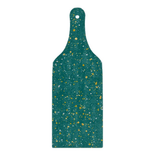Elegant Confetti Space - Teal Green & Gold,Silver Cutting Board (Front)