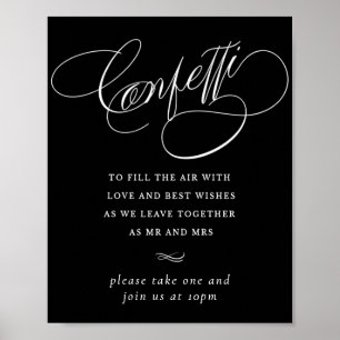 Elegant Confetti White Calligraphy   Favour Table Poster
