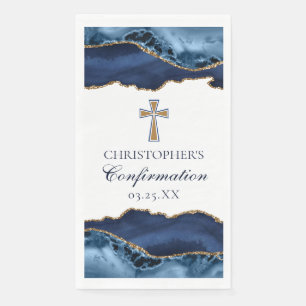 Elegant Confirmation Cross Navy Blue Gold Custom Napkin