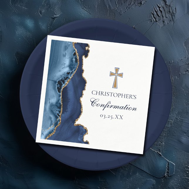 Elegant Confirmation Cross Navy Blue Gold Party Napkin (Creator Uploaded)