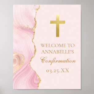 Elegant Confirmation Cross Pink Gold Agate Party Poster