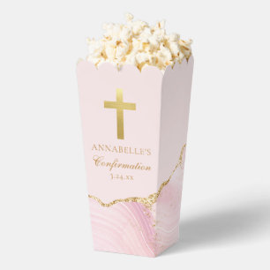 Elegant Confirmation Cross Pink Gold Party Popcorn Favour Box
