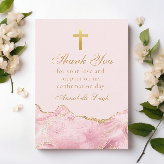 Elegant Confirmation Custom Pink Gold Thank You Card (Creator Uploaded)