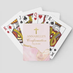 Elegant Confirmation Party Pink Gold Personalised Playing Cards