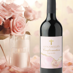 Elegant Confirmation Party Pink Gold Personalised Wine Label
