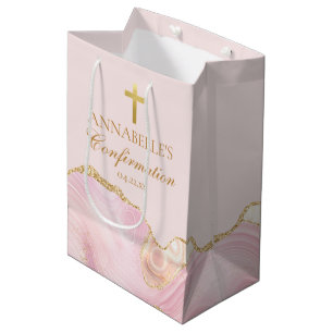 Elegant Confirmation Party Pink Gold Personalized Medium Gift Bag