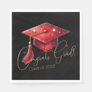 Elegant Congrats Grad Artwork in Red, Gold & Black Napkin