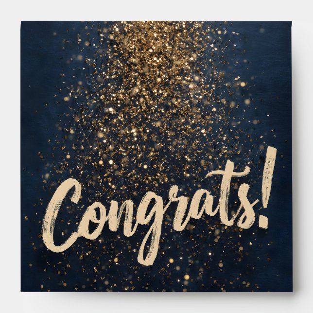Elegant "Congrats!" Greeting with Golden Confetti Envelope (Front)