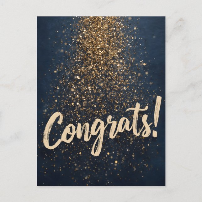 Elegant "Congrats!" Greeting with Golden Confetti Holiday Postcard (Front)