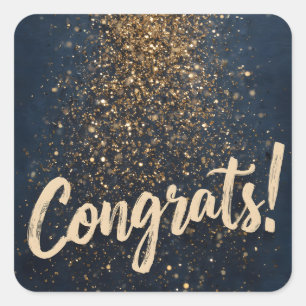 Elegant "Congrats!" Greeting with Golden Confetti Square Sticker