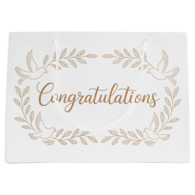Elegant "Congratulations" Greeting with Doves  Large Gift Bag (Front)
