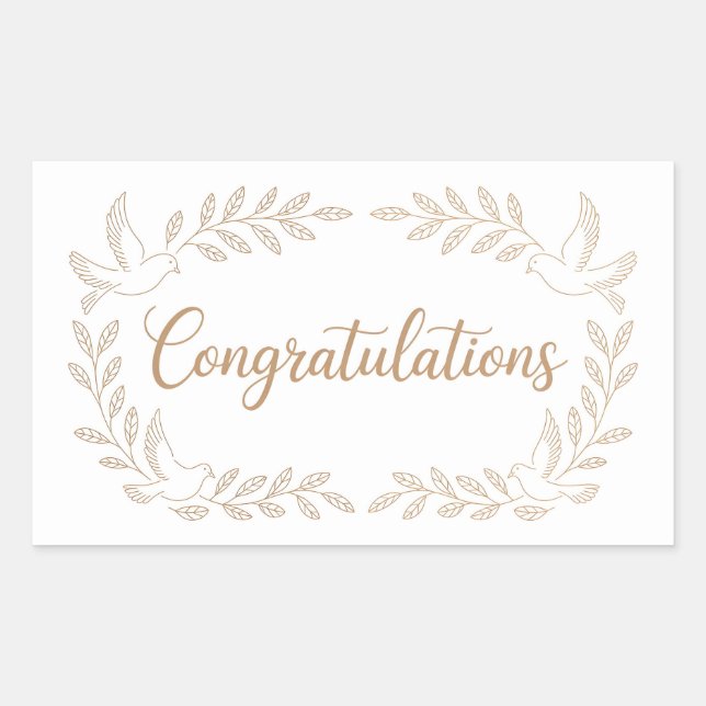 Elegant "Congratulations" Greeting with Doves  Rectangular Sticker (Front)