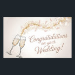Elegant "Congratulations on Your Wedding" Rectangular Sticker<br><div class="desc">An elegant and celebratory image featuring a beautiful greeting card design. It shows two champagne flutes toasting, accompanied by a festive stream of golden glitter and delicate petals. The text "Congratulations on your Wedding!" is written in a graceful, flowing script.</div>