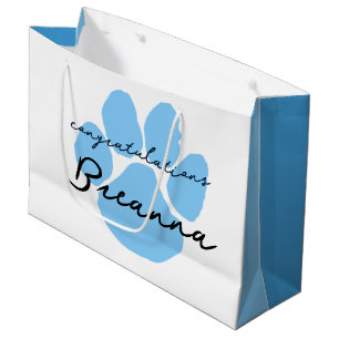 Elegant Congratulations Pawprint Baby Blue & Navy Large Gift Bag