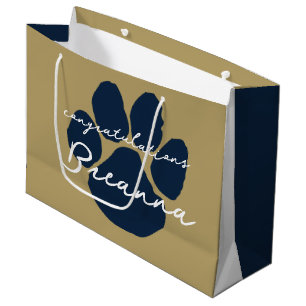 Elegant Congratulations Pawprint Gold & Navy Blue Large Gift Bag