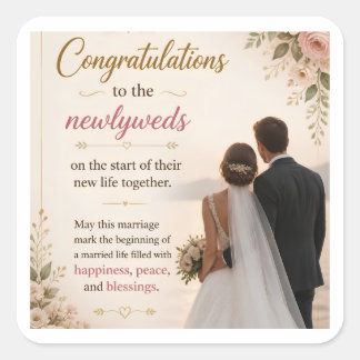 Elegant Congratulations to the Newlyweds Wedding S Square Sticker