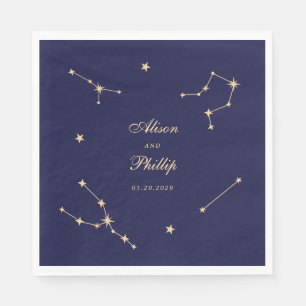 Elegant Constellation Blue And Gold Wedding Napkin