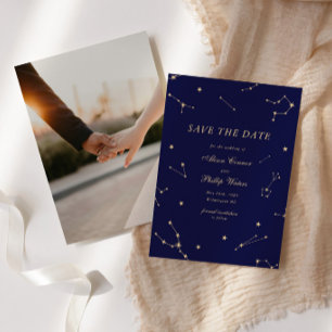 Elegant Constellation Blue And Gold Wedding Save The Date