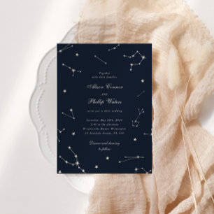 Elegant Constellation Blue And Silver Wedding Invitation