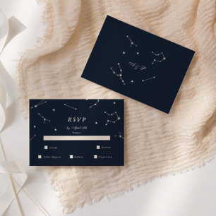Elegant Constellation Blue And Silver Wedding RSVP Card