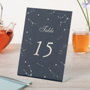 Elegant Constellation Blue Wedding Table Number Pedestal Sign