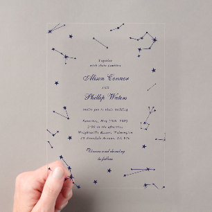 Elegant Constellation Dark Blue Wedding Acrylic Invitations