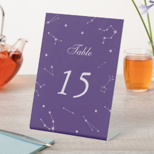Elegant Constellation Purple Wedding Table Number Pedestal Sign