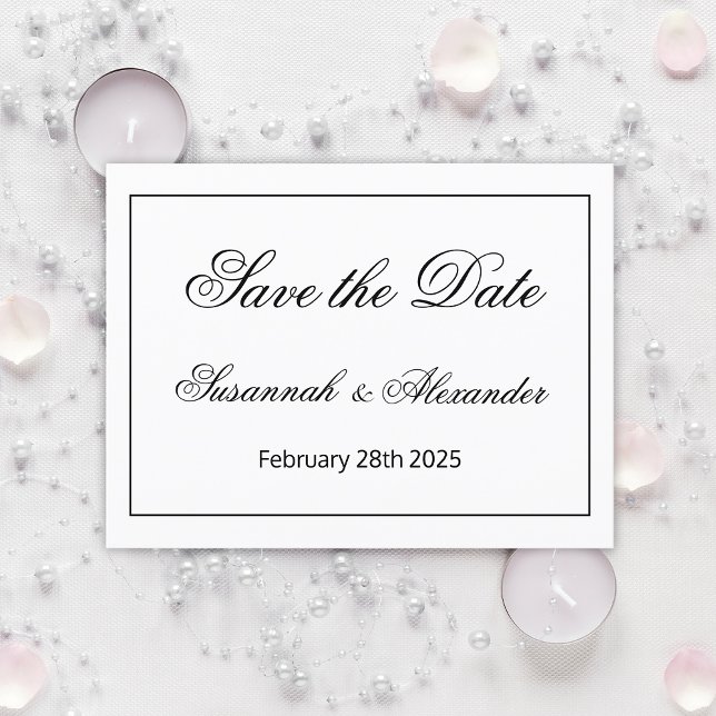 Elegant Contemporary Black and White Save the Date Announcement Postcard (Creator Uploaded)