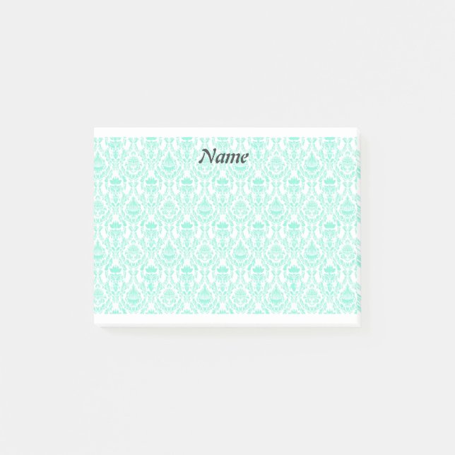 Elegant contemporary turquoise damask post-it notes (Front)