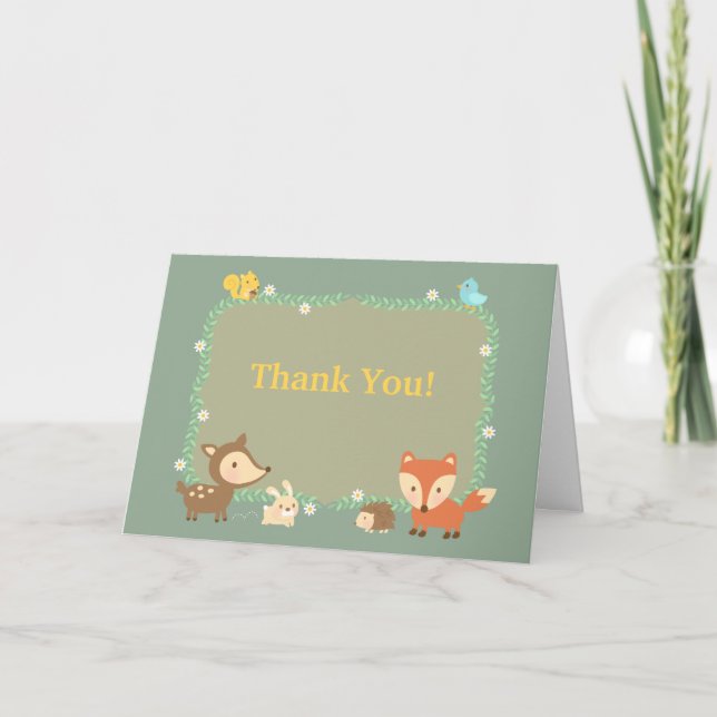 Elegant Contemporary Woodland Animal Thank You Card (Front)