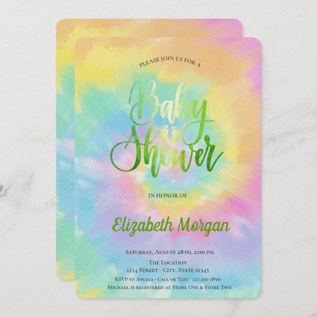 Elegant Cool Baby Shower Tie Dye  Invitation (Front/Back)
