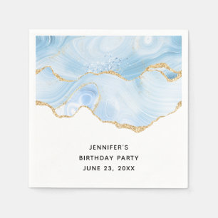 Elegant Cool Blue Agate and Gold Glitter Ribbon Napkin