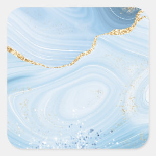 Elegant Cool Blue Agate and Gold Glitter Square Sticker
