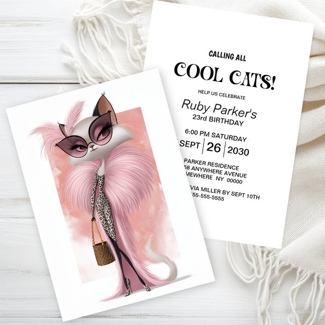Elegant Cool Cat Birthday Party Invitation (Creator Uploaded)