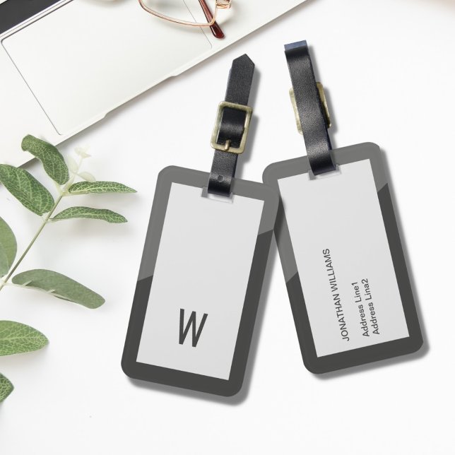 Elegant Cool Grey Geometric Monogram Luggage Tag (Creator Uploaded)