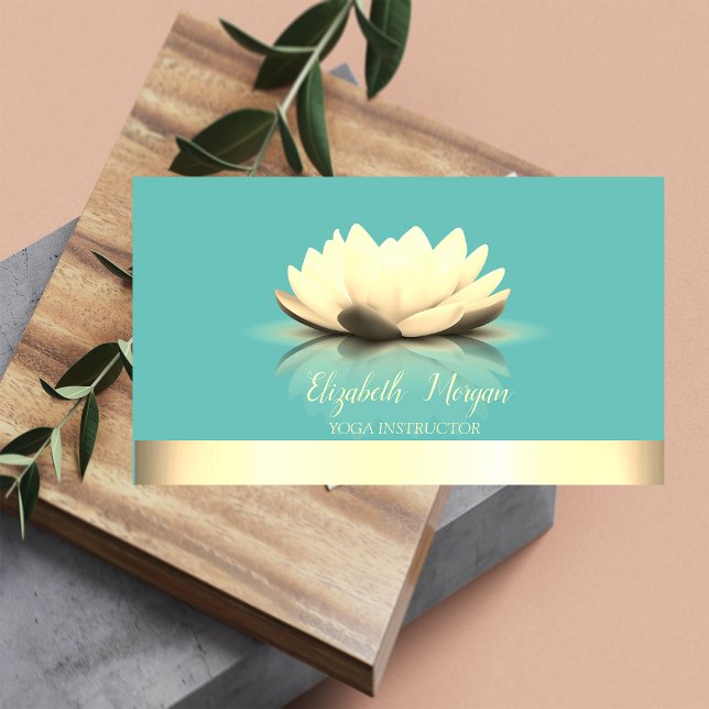 Elegant Cool Lotus Gold Stripe Yoga  Business Card (Creator Uploaded)