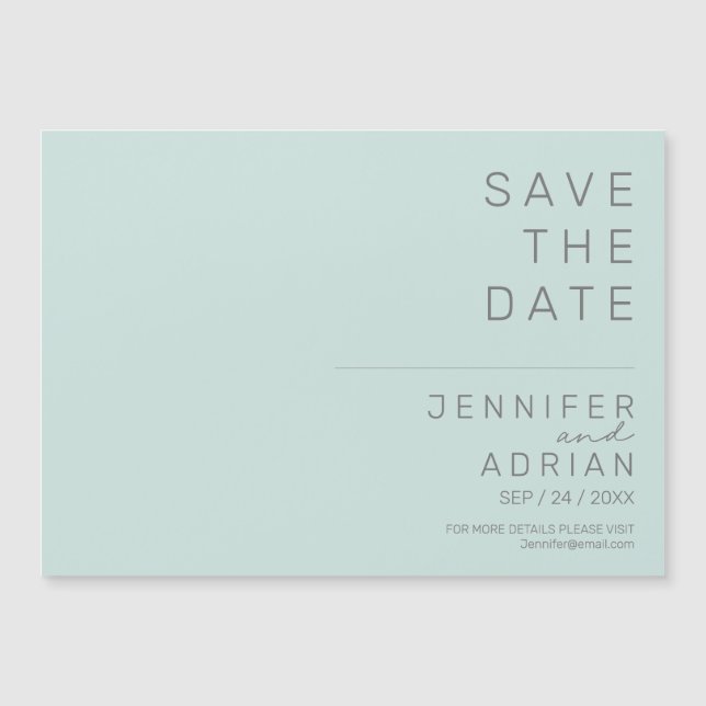 Elegant Cool Mint Minimal ﻿Modern Save The Date (Front)